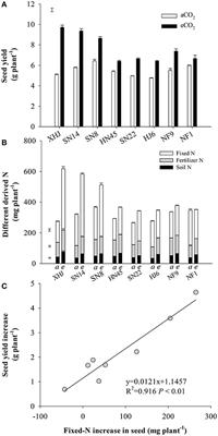 Elevated CO2 Increases Nitrogen Fixation at the Reproductive Phase Contributing to Various Yield Responses of Soybean Cultivars